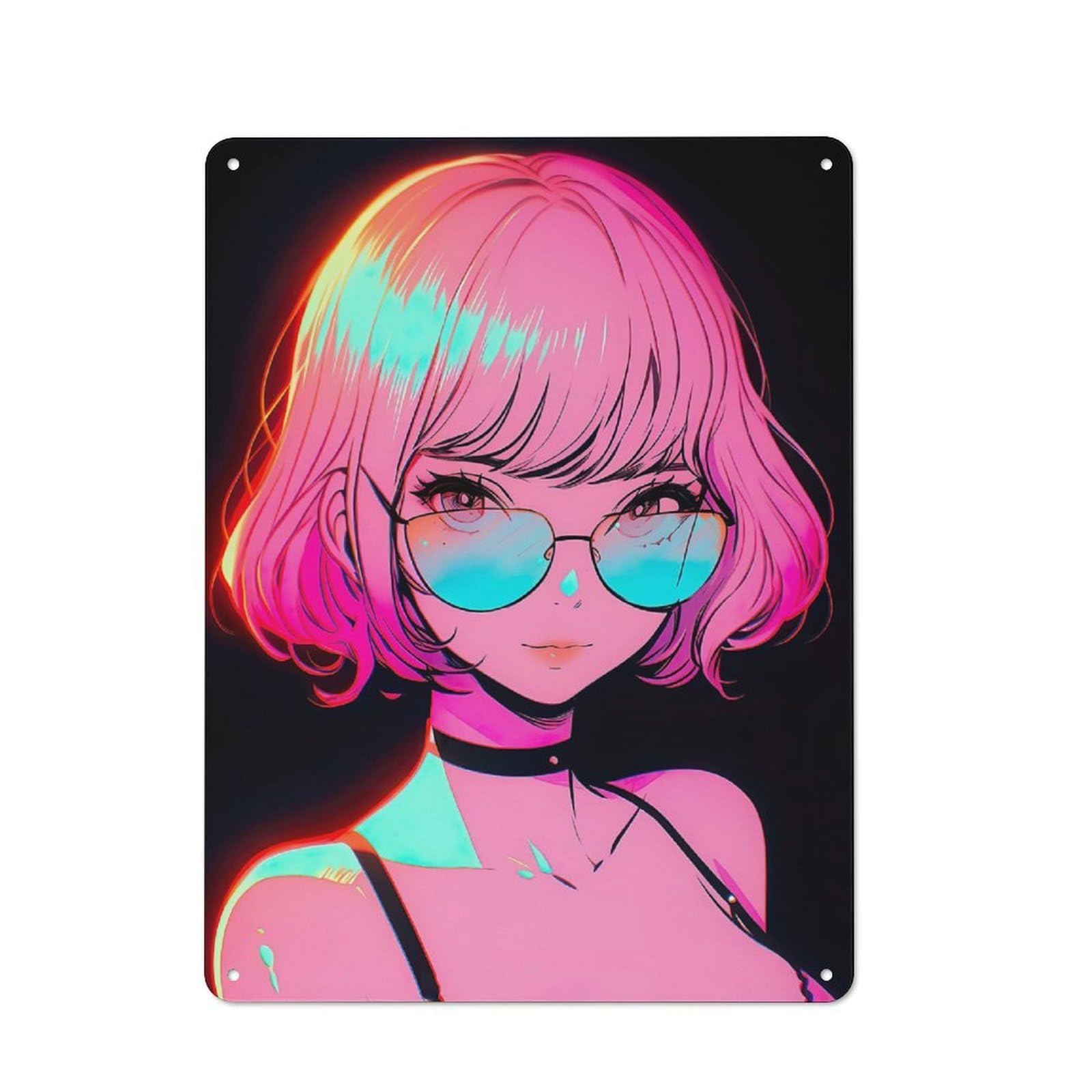 Junmoney Girls Style-21 Tin Wall Plaque 40X30cm With Retro Beautiful Anime For Workshop Wall, Housewarming Wall Decor For People Furnishing Workshop
