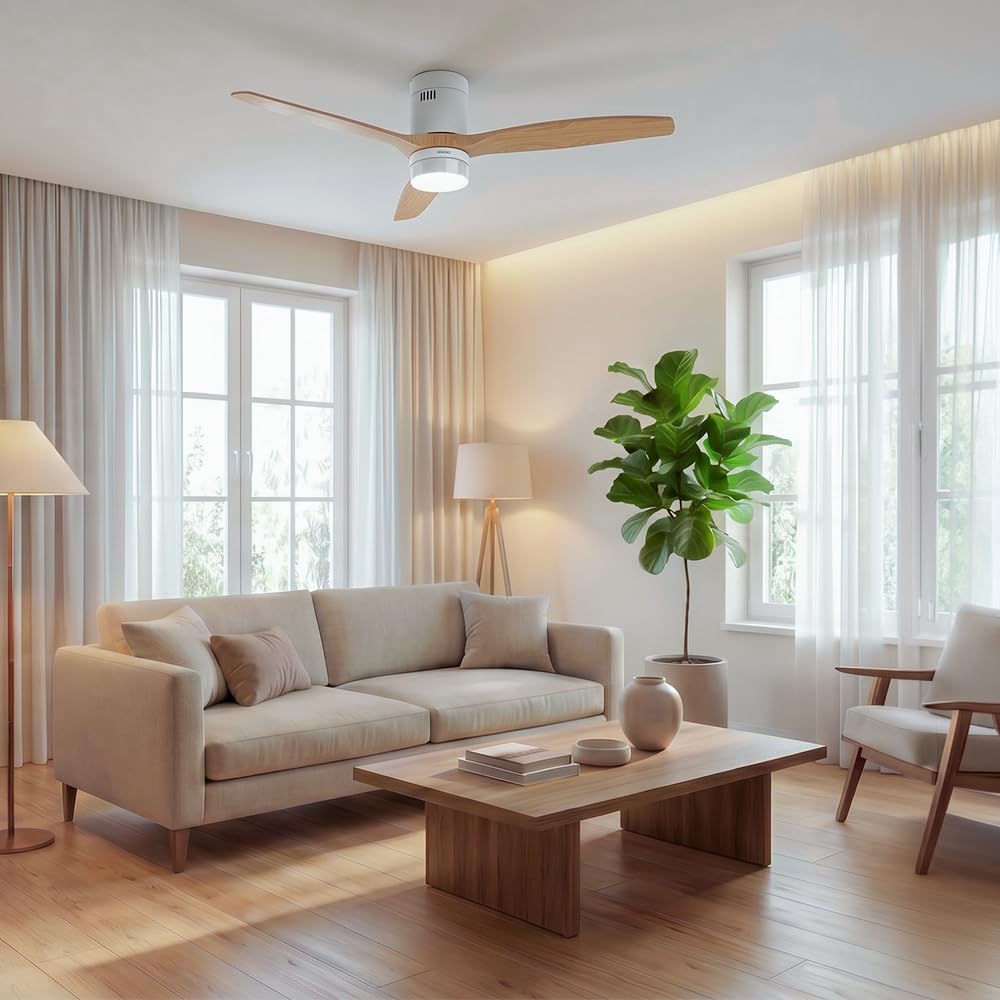 Cecotec Ventilateur de Plafond avec Lumière et Télécommande EnergySilence Aero 4600 Arctic White&Sand. Moteur DC 38W, Diamètre 132cm, Lampe LED 18W, 3 Pales, 6 Vitesses, Minuterie 8h | 38 W DC-Motor, Timer bis 8 Std., 6 Geschwindigkeitsstufen, Sommer-/Win