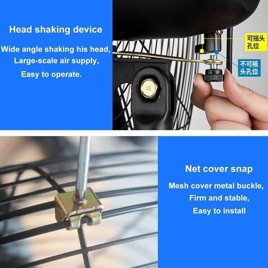 Wall Mounted Heavy Duty Electric Fan, Quiet Industrial Fan with 60° Oscillation, Adjustable 3-Speed Airflow, Metal Pipe Mount, Outdoor Use