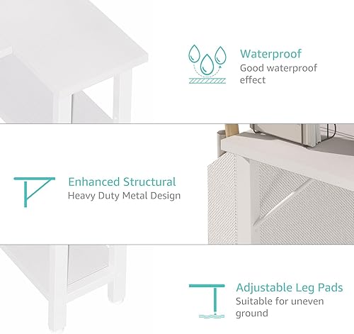 Miniatura 8 de Lufeiya Escritorio blanco en forma de L para computadora con estantes de toma de corriente, escritorio de esquina de 47 pulgadas para oficina en