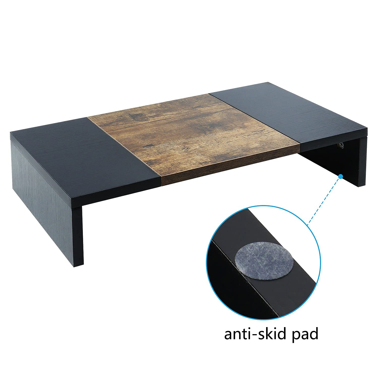 TEAMIX 20 inch Modern Monitor Riser, Multi-Colored Wood Monitor Stand for Desk, Sturdy TV/Screen/PC/Printer/Laptop Riser,Computer Shelf with Storage TV Holder for Home Office (Black+Brown, 20 inch)