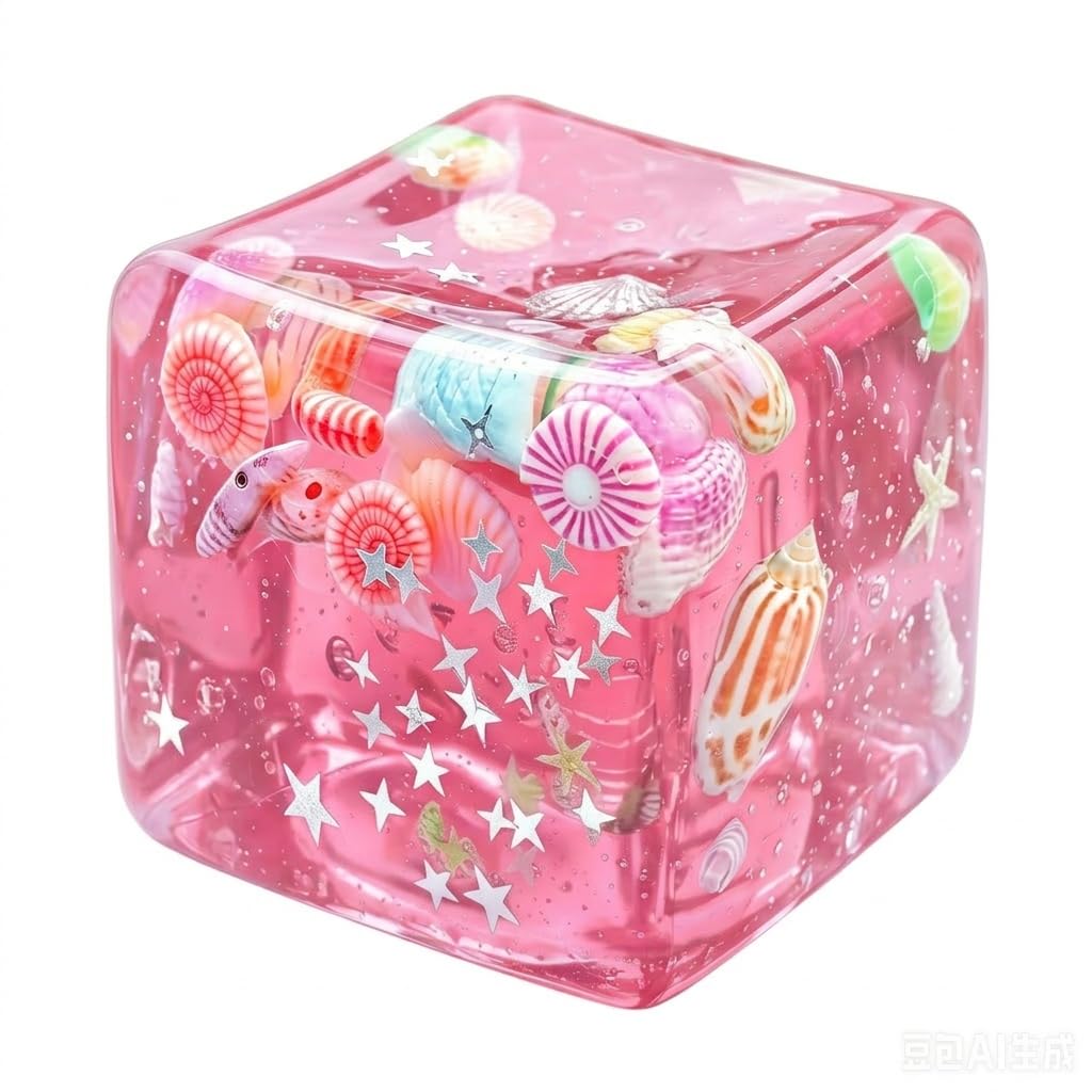 Ocean Seashell Ice Cube Ball Squishy, Ocean-Themed Squishy Fidget Toys for Stress Relief, Soft TPR Ice Cube Squishies, Sensory Fidgets Hand Toy for Kids & Adults (Pink)