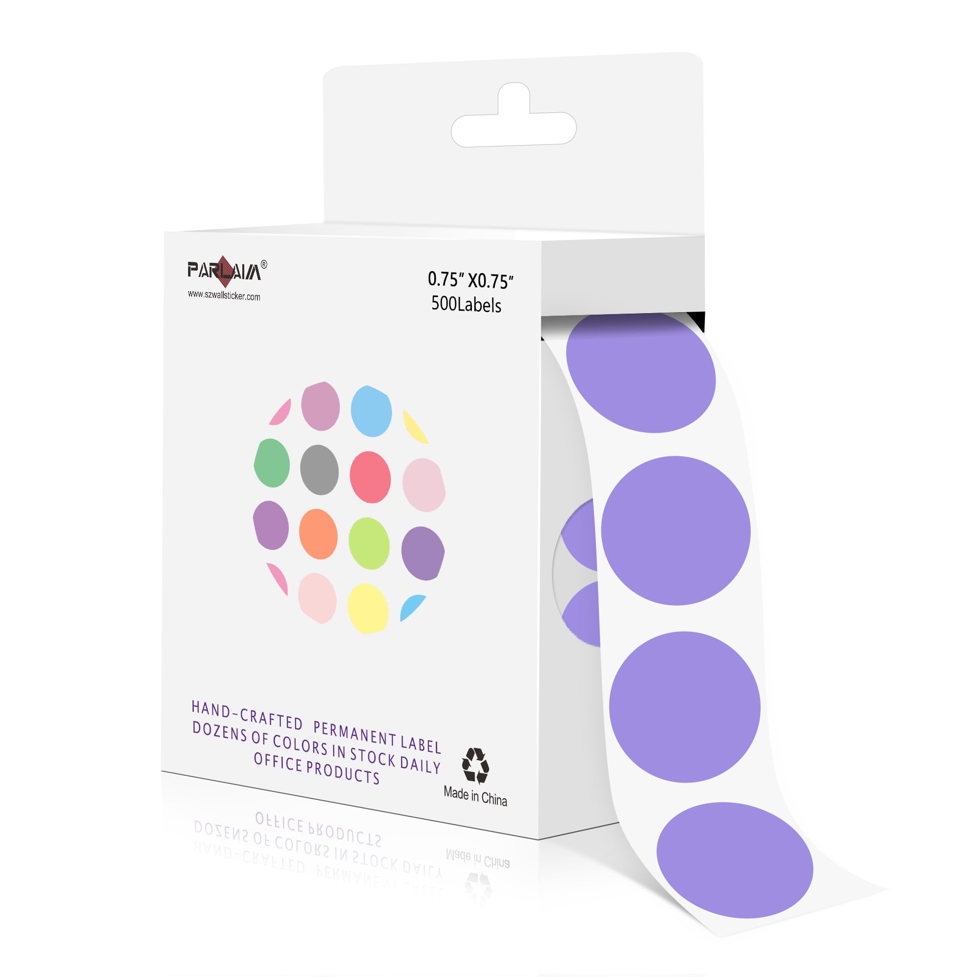 PARLAIM 3/4 Inch Color Coding Label Stickers,500PCS Circle Inventory Sticky Dots Sticker in Dispenser Box,Purple Adhesive Round Dot Labels for Office Home(Purple)