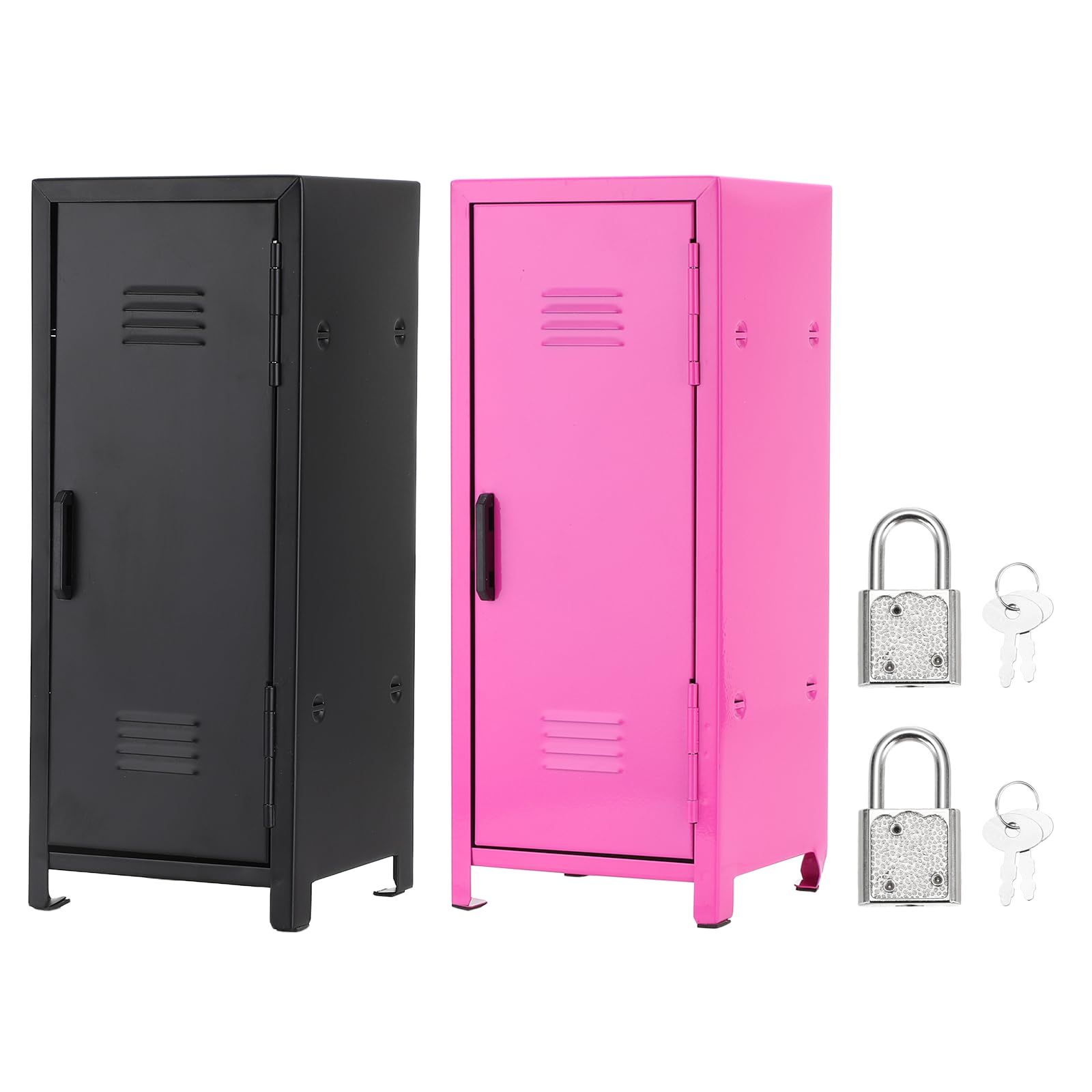 PATIKIL Mini Locker 4.3 x 10.8 Inch, 2 Pcs Small Locker with Lock Keys, Real Little Desktop Metal Money Safe Storage Box Security Organizer Cabinet for Desk Bedroom Money, Black/Rose Red