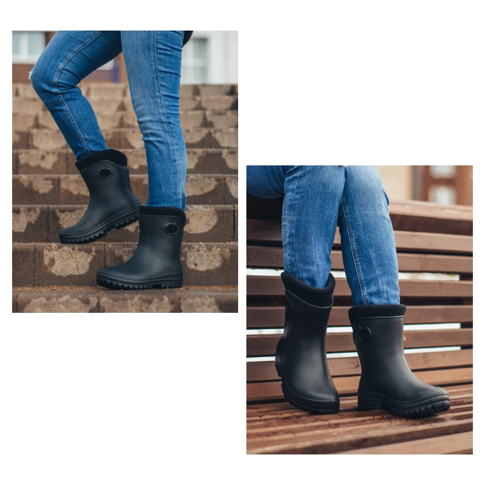 Federleichte EVA Gefütterte Gummistiefel Damen Thermo 36-41 halbhohe warme Winter Herbst Frühling Stiefel mit Futter Regenschuhe