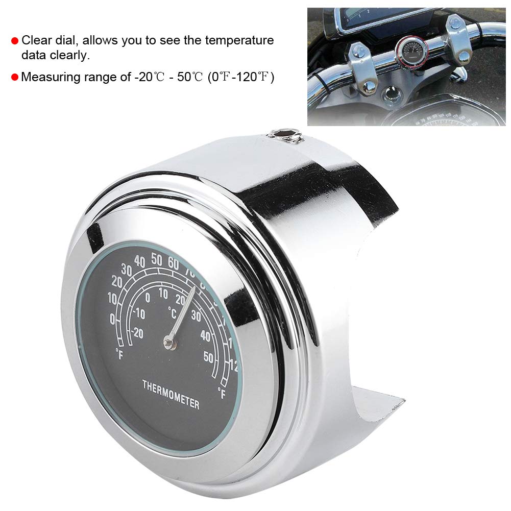 Qiilu Termometro Manubrio per Motocicletta, termometro per Montaggio su Manubrio 1 Pollice e 7/8 Pollici -20 ℃ - 50 ℃ quadrante di misurazione Resistente alle intemperie per Moto(Nero)