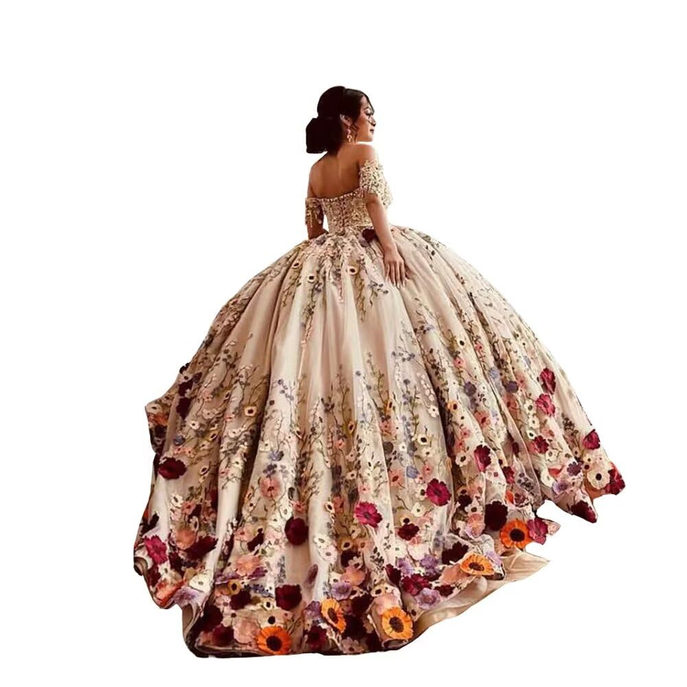 Printed Flowers Lace Quinceanera Dresses Off The Shoulder Beading Diamonds Sweet 16 Dress 2025