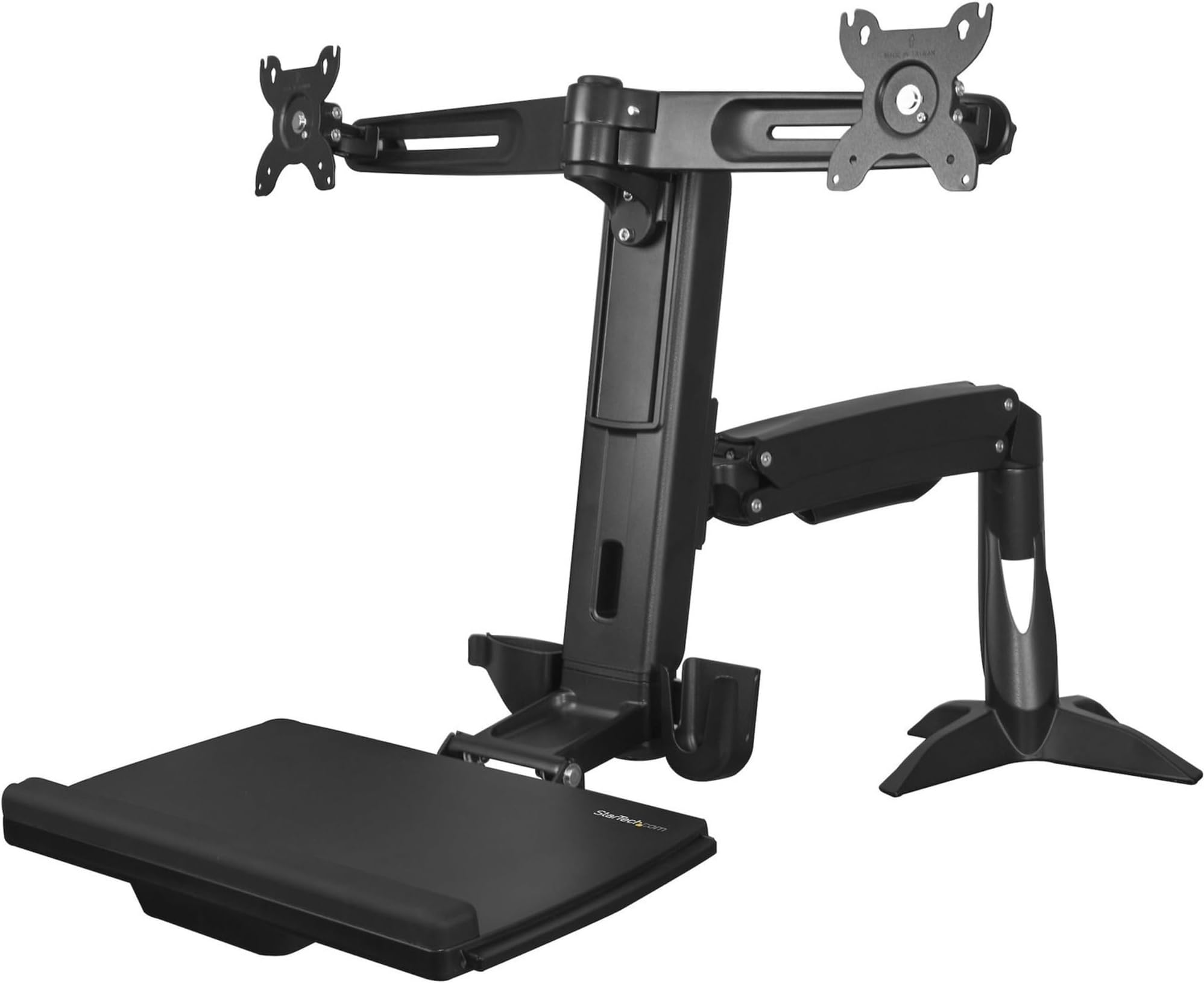 StarTech.com Sit Stand Dual Monitor Arm - Desk Mount Dual Computer Monitor Adjustable Standing Workstation for up to 24" Displays - VESA Ergonomic Stand Up Desk Converter w/ Keyboard Tray (ARMSTSCP2)