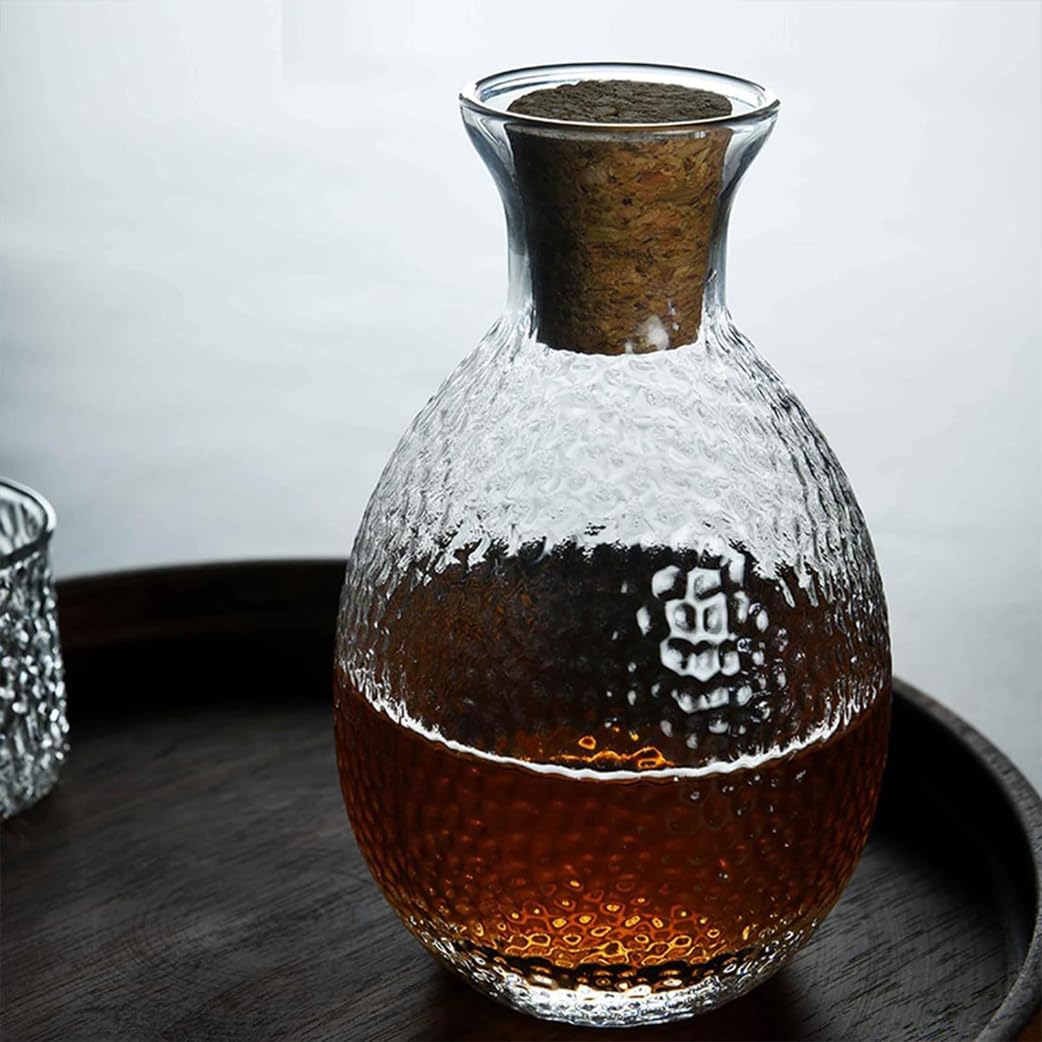 Crystal Glass Giapponese Set con Vassoio, Vino in Vetro Tazza di Sake Sake, Decanter Whisky Trasparente Set per Feste Domestiche E Grandi Regali, 4 Tazze di Sacca B