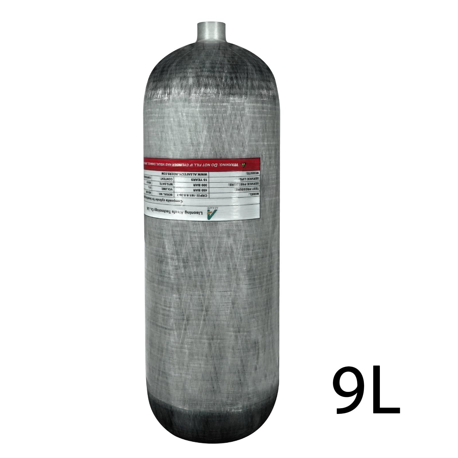 TUDIVING 4500Psi Kohlefaser-Tauchflasche (Nicht DOT-Zertifiziert) 9L 549Cu in 9000CC Hochdruck-Verbundzylinder, Tauchflasche für Schnorcheln und Wassersport