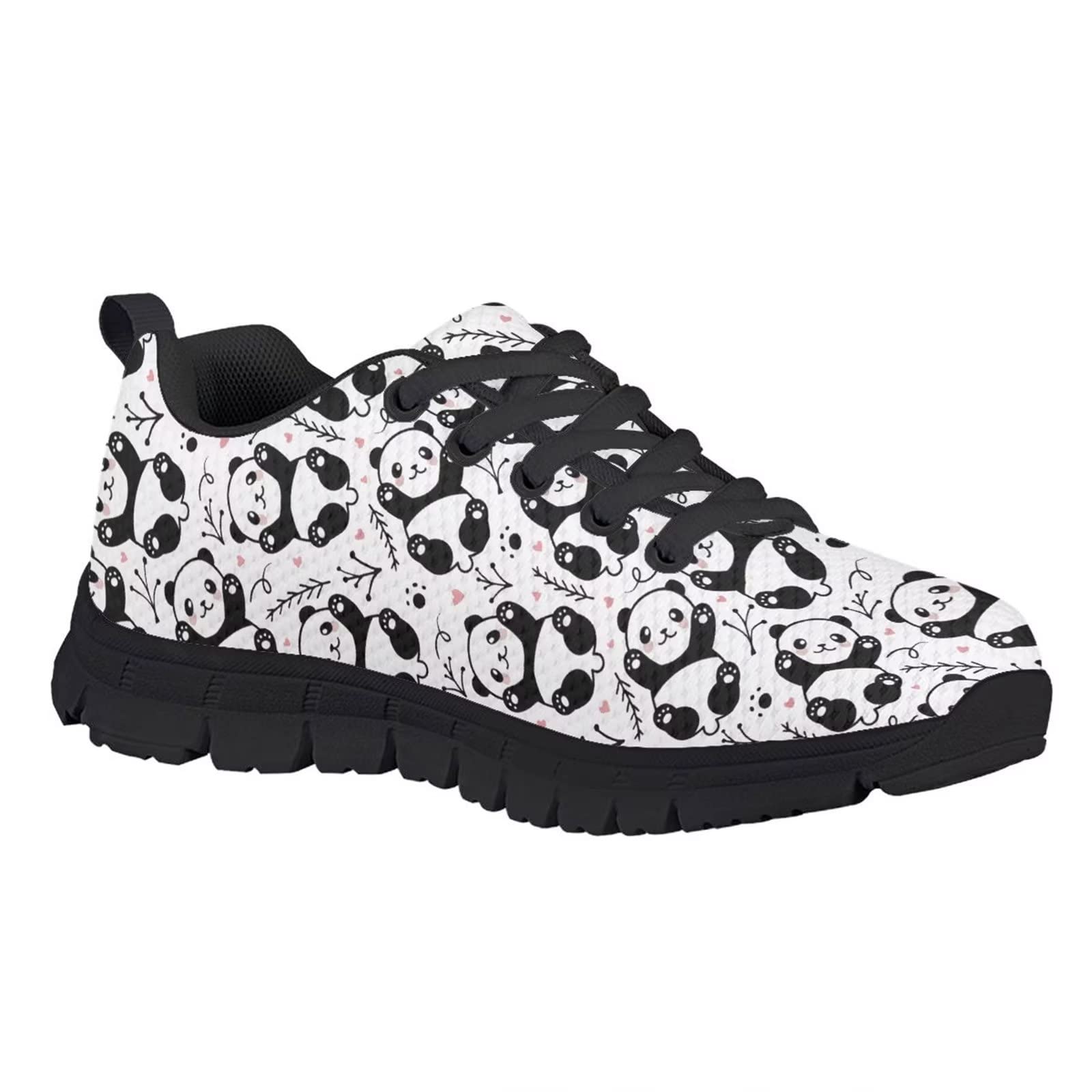 Mumeson Cartoon Panda Running Shoes for Boys Girls Breathable Mesh Athletic Trainers Sneakers Low Top Soft Sneakers Anti-Skid Rubber EVA Soles Running Flat Shoes White