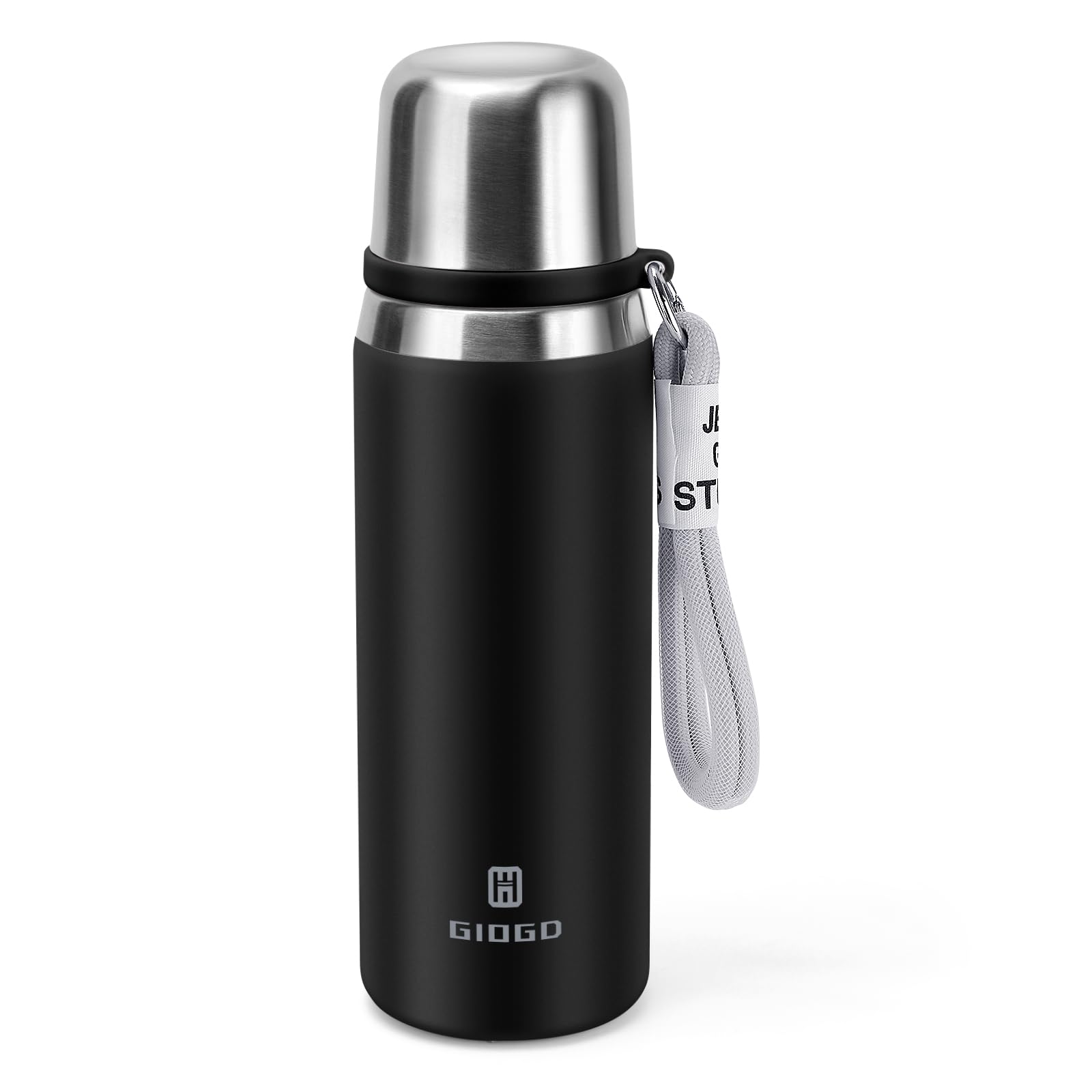 Stainless Steel thermo Bottles with cup 700ml/23.7oz Vacuum Insulated Bottle for hot and cold coffee drink water thermo flask with cup.(Black,700ml)