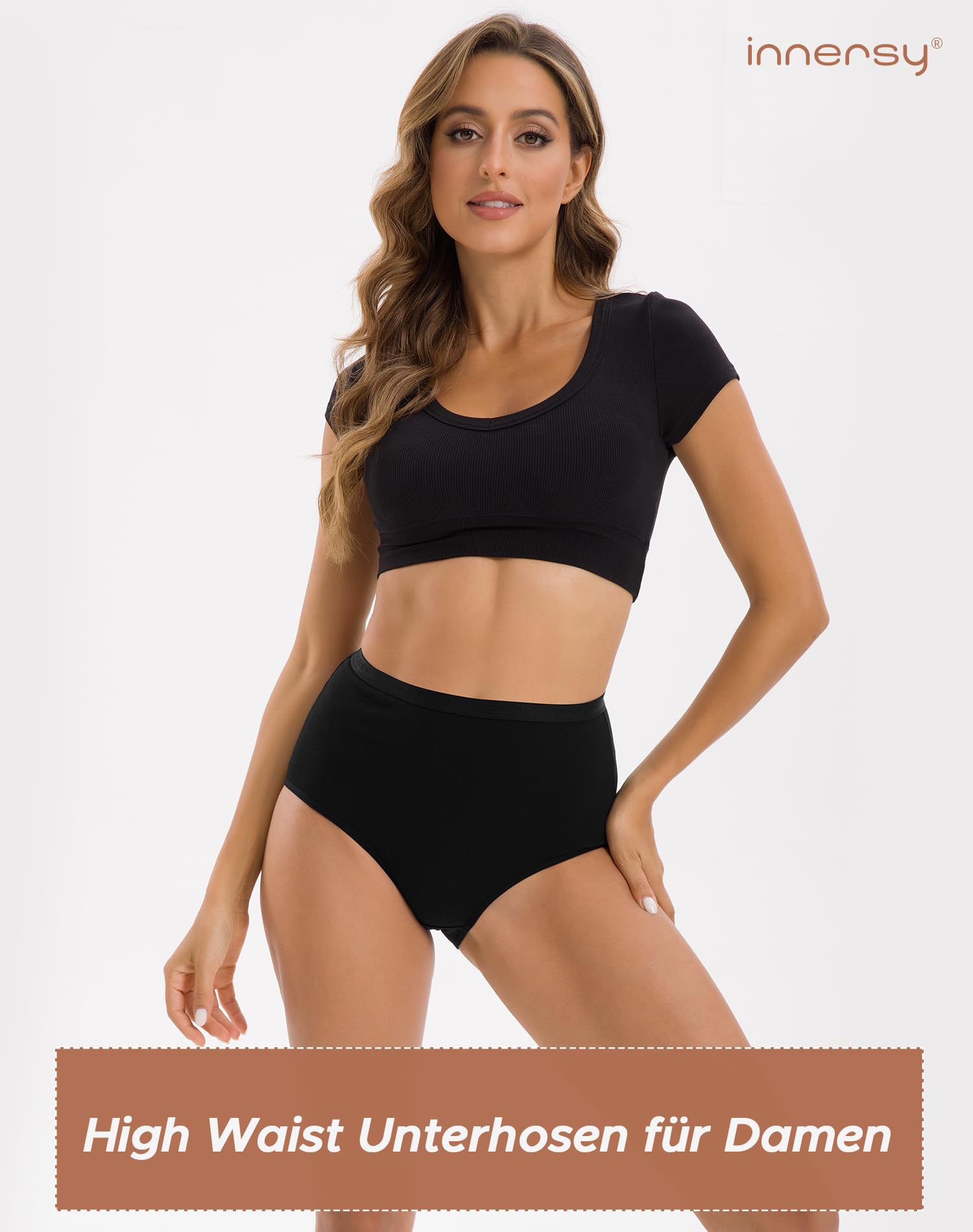 INNERSY Mutande Donna Vita Ultra Alta Slip Cotone Elasticizzato Mutandine Comode Intimo Pacco da 4