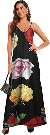 shengfan Plus Size Maxi Dresses Sundress for Women Loose Printed Adjustable African Beach Dress with Pockets