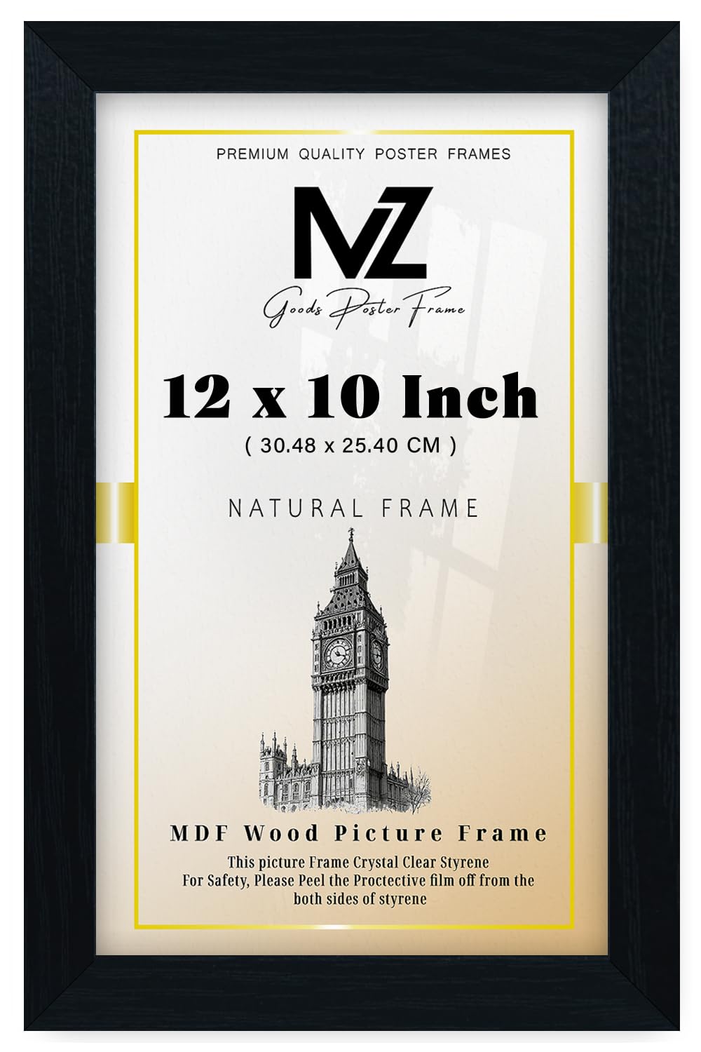 MZ GOODS | MDF Poster Frame (30.48 x 25.40 CM) 25.40 x 30.48 cm Ideal for Art, Home & Office Décor, Sturdy MDF Finish, Secure Hooks for Easy Wall Mounting [ Black ]