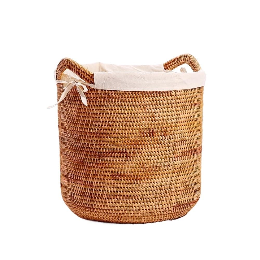 Basket Storage Box Kitchen Natural Rattan Dirty Laundry,Household Clothing Braided Bucket with Daul Handles