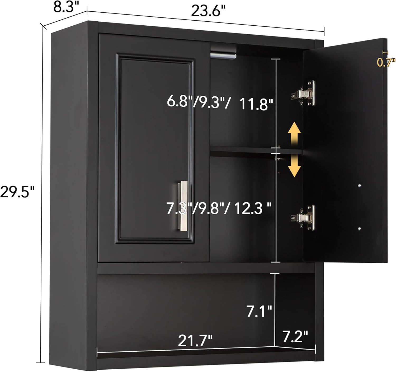 VANIRROR Black Wall Cabinet 23x29 inch for Bathroom Laundry Room Bedroom Kitchen Wood Medicine Cabinet, DIY Lighting, Soft-Close Hinge, 2 Door,Above Toilet Storage