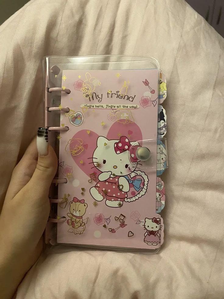 Image of Korean Stationery Mini Transparent 3-Hole Binder Spiral Diary Notebook - Cute Kawaii Portable Journal Notebook Agenda for Girls & Students (80+ Pages) MIMIMI GIRL THEME