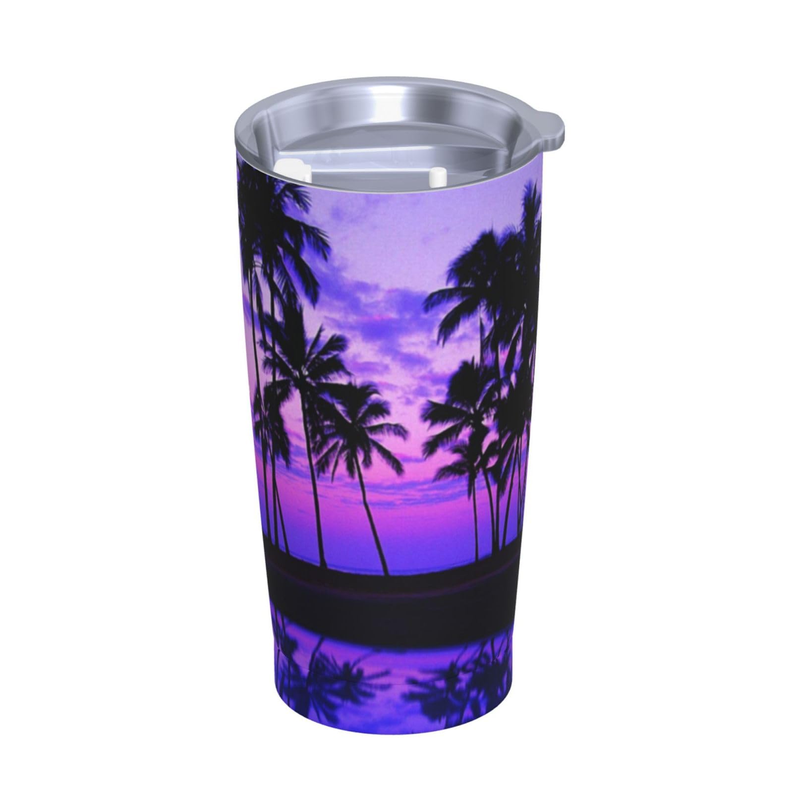 Tazza termica portatile con stampa tramonto viola con palma in acciaio inox