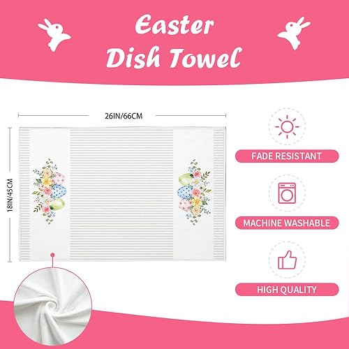 Miniatura 8 de ARKENY Juego de 2 paños de cocina de Pascua, diseño de huevos florales de conejo beige y rosa, 18 x 26 pulgadas, para decoración de primavera de