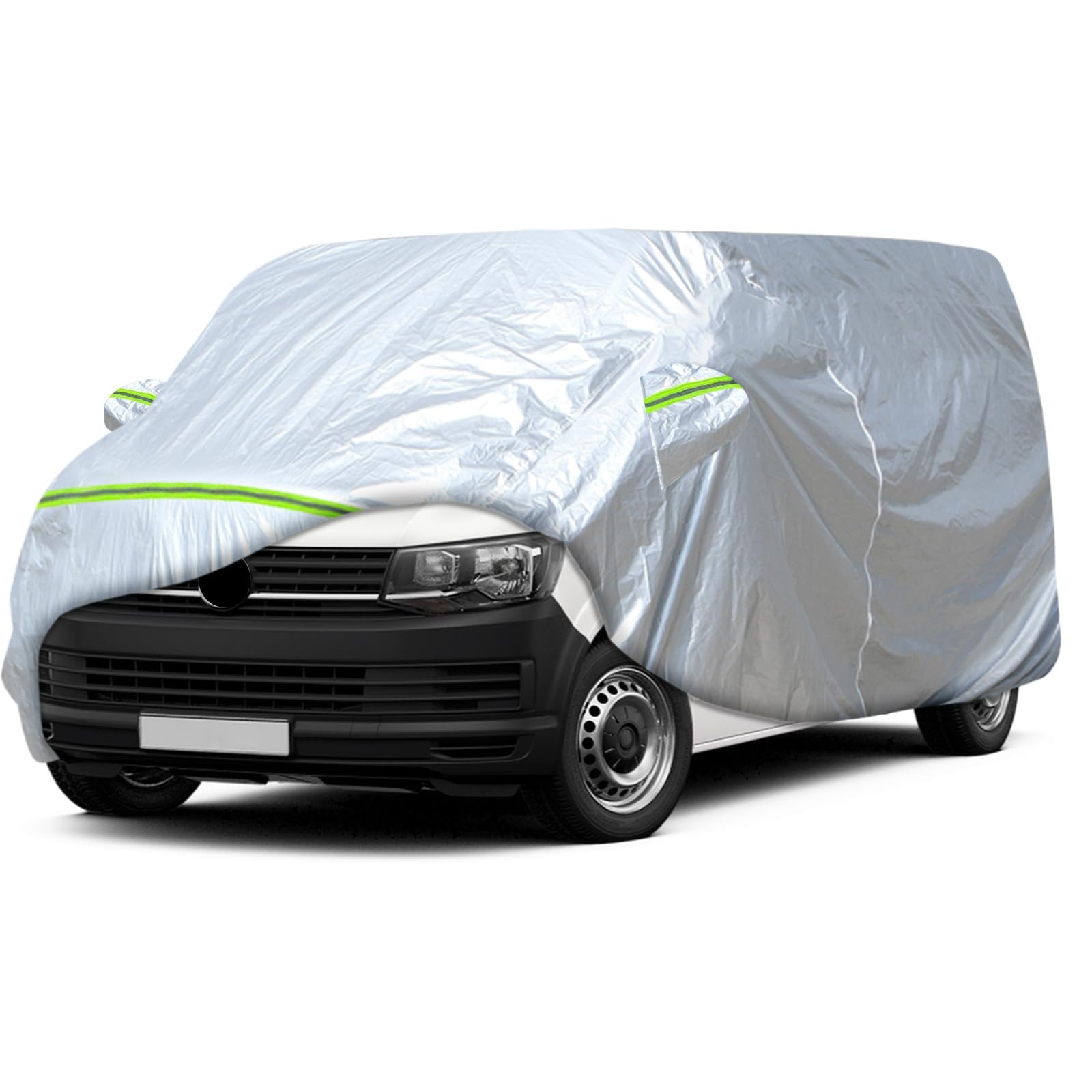 Housse de Voiture Adaptée pour VW T5 T6 SWB Transporter, Housse de Garage Complète Argentée étanche avec Porte Zippée pour Neige, Pluie, Protection Tous Temps