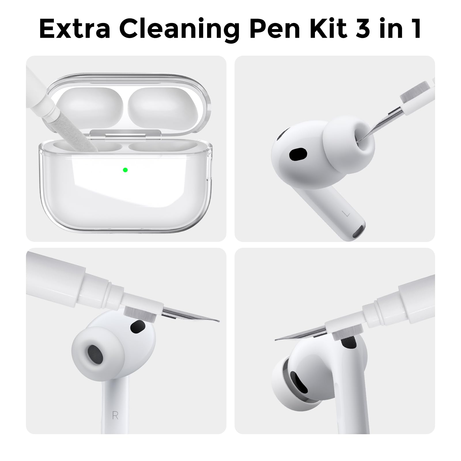 AhaStyle Transparente Coque AirPods Pro 3 (2025) avec Kit Nettoyage [Anti-Jaunissement] Étui Protection TPU Clear Housse pour AirPods Pro 3ème Génération Supportant Recharge USB-C et Recharge sans Fil