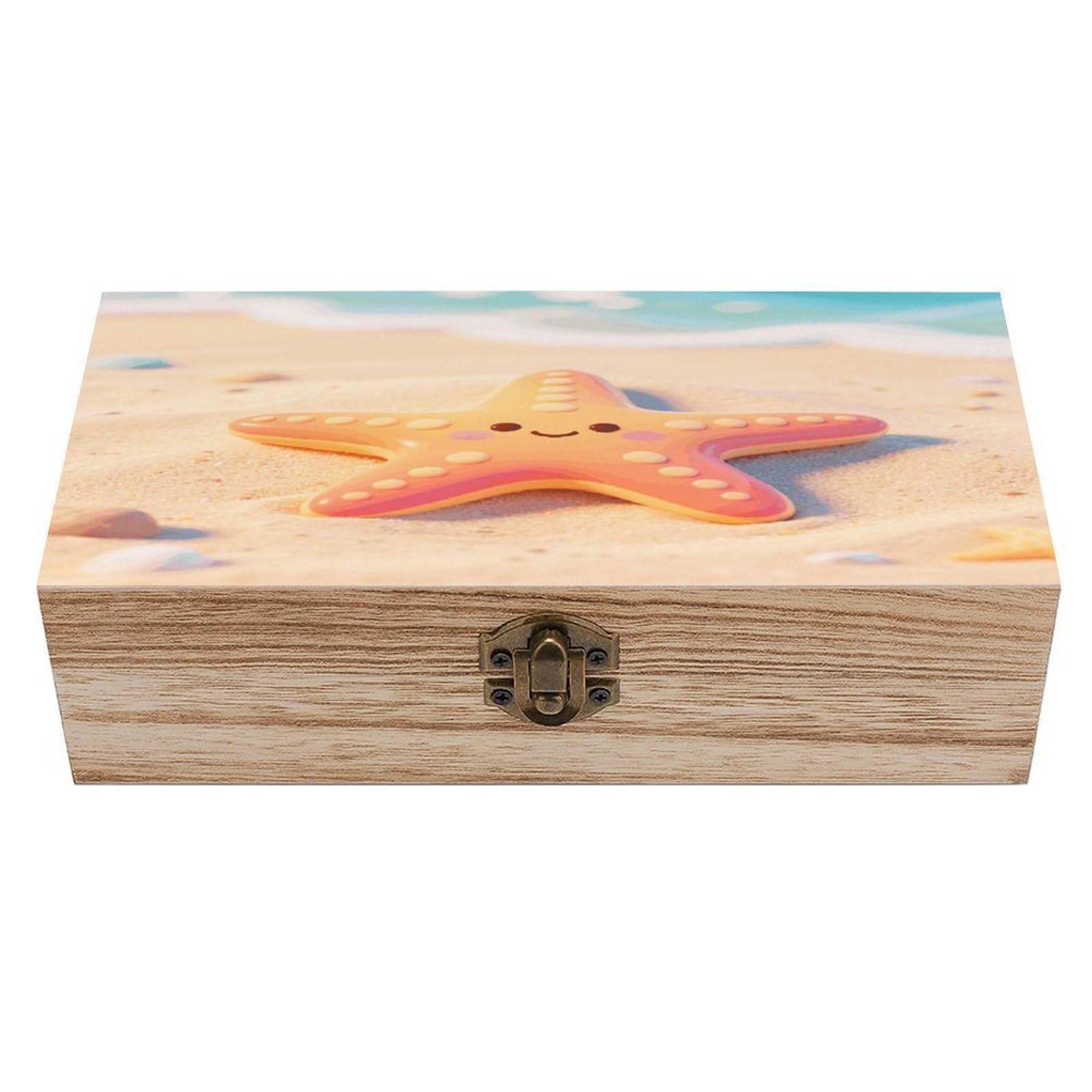 VstaDank Starfish Wooden Storage Box Vintage Wood Box with Lid Large Wooden Jewelry Boxes DIY Wood Gift Boxes Exquisite Jewelry Case Art Stash Keepsake Storage Case
