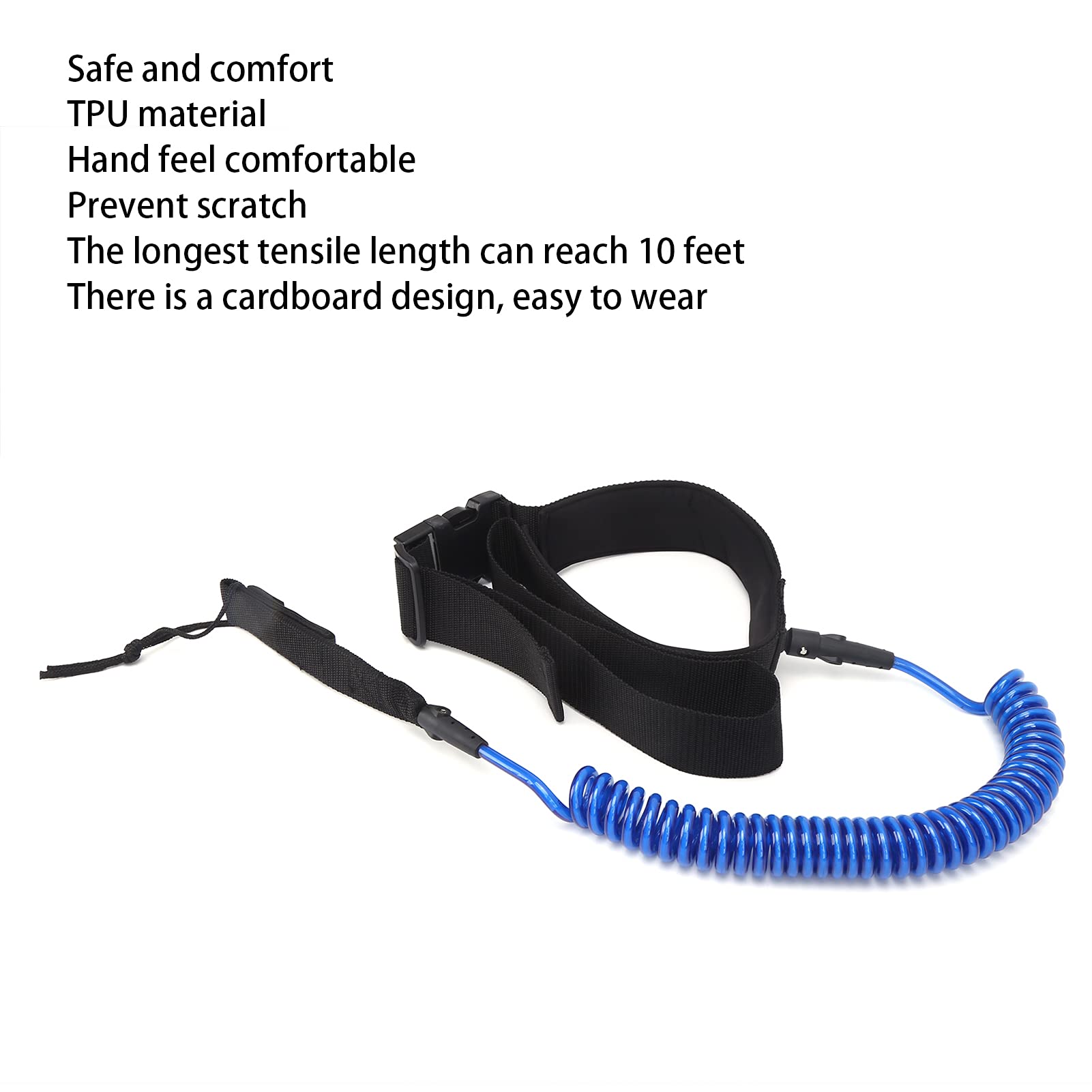 Keenso Leash della Tavola da Surf, Corda di Surf in Vita TPU Eliciformi Confortevole Corda di Trazione di Sicurezza Ad Alta Goccia (Nucleo Blu e Bianco