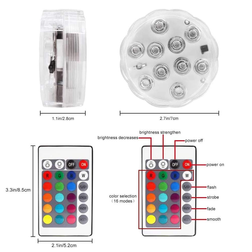 Remote Control Tank 3 LEDs RGB Submersible Light Underwater Lamp Battery  Operated Garden Swimming Po Puck Lights With Remote, image size:1001x1001