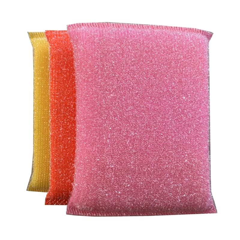 RoyalFord Royalbright Heavy Duty Mesh Cleaning Sponges RF10631 Scrub for Kitchen, Pack of 3 Pink, Red and Yellow, Multicolor
