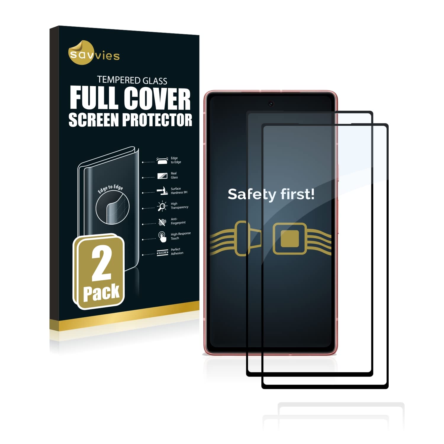 Savvies Screen Protector compatible with Google Pixel 7a (2 Pack) Full Coverage Tempered Glass, Black