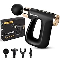 VELOMAX Massage Gun, Deep Tissue Massage Machine For Pain Relief 8mm Amplitude with 4 Massager Heads, Fascia Gun 32 Speeds, Portable Body Massager Gun, Long Battery Life, Super Quiet