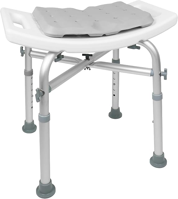 KMINA - Shower Stools for Elderly (330 lbs) with Double Reinforced Crossbar and Cushion, Bath Seat for Adults, Padded Shower Chair, Heavy Duty Shower Seat White, Free Assembly - Made in Europe