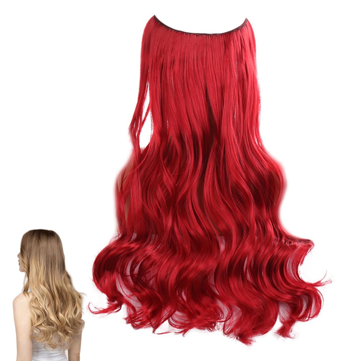 Invisible Wire Hair Extensions Friendly Synthetic Curly Hair Extension Wavy Hairpieces for Women 1025, FH001025