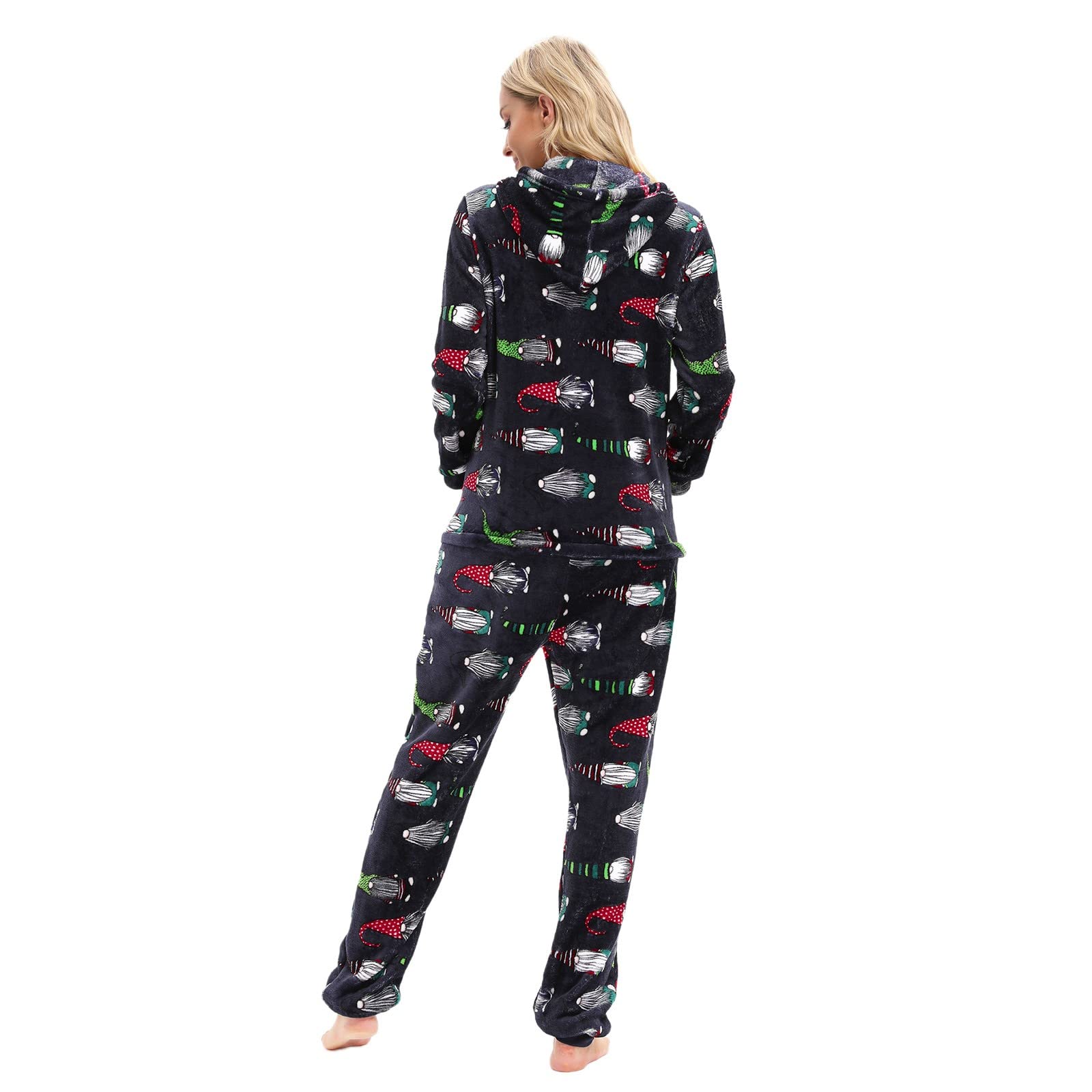 Pigiami Interi Coppia Pigiama in Pile da Donna Stampa Pigiama da Notte Pigiama con Cappuccio Tuta Pagliaccetti Clubwear Pigiama Tutina in Peluche Carnevale Adulti
