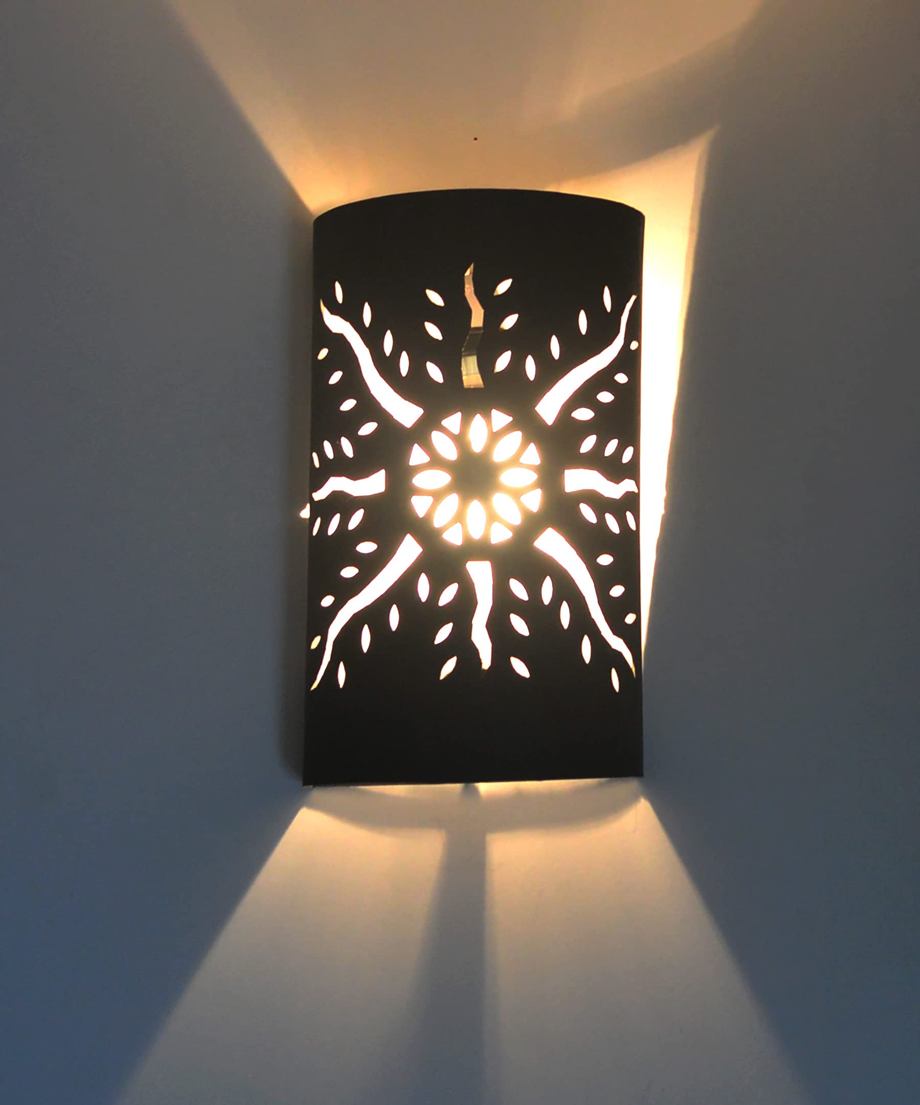 Maison Andaluz Black Hand Pierced Tube Moroccan Metal Wall Lampshade Only - H30 W18 Cm