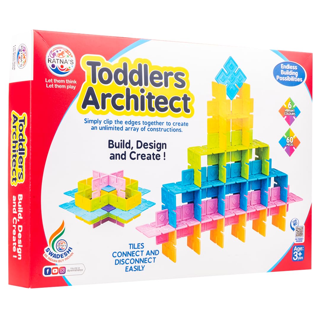 RATNAS Toddlers Architect Building Set to Construct Different Models & Designs with 60 Colourful Tiles for Kids 3+ Years (B0CCNMNKCP) Amazon Price History, Amazon Price Tracker