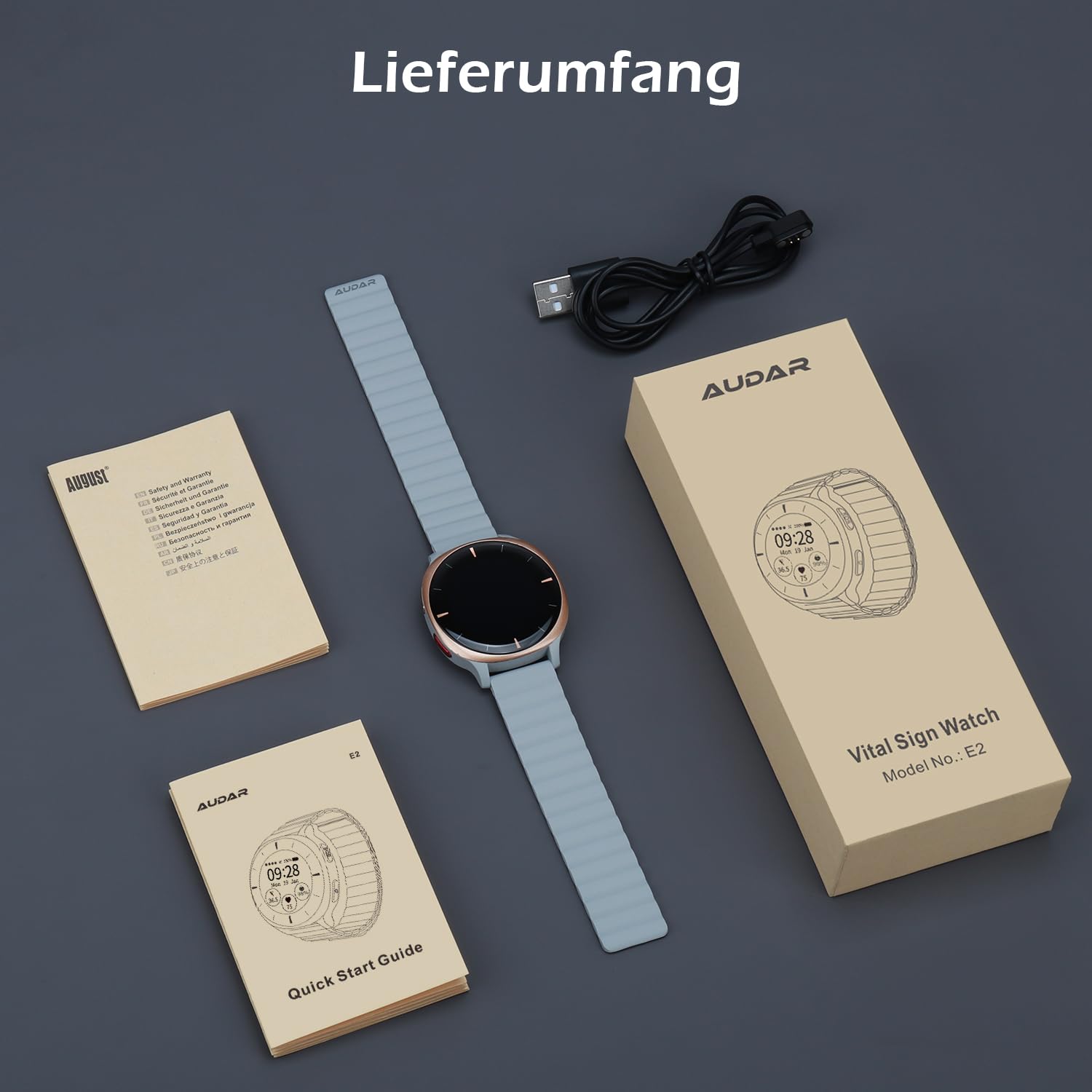 Audar E2 Senioren Smartwatch mit Sturzerkennung&SOS, 24/7-Überwachung von Herzfrequenz/Blutdruck/SpO₂/Temperatur, IoT-KI-basierten Berichten&Verläufen Cloud-Plattform, kein Smartphone/App erforderlich