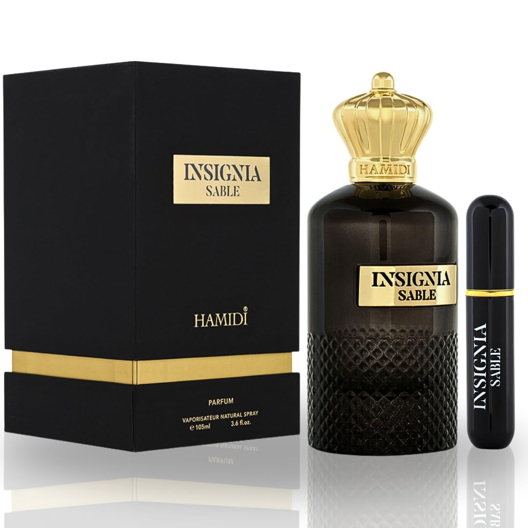 Hamidi Insignia Sable - Spicy, Woody, Aromatic - Parfum Spray Long-Lasting Fragrance for Unisex, 3.6 Ounce / 105 ml