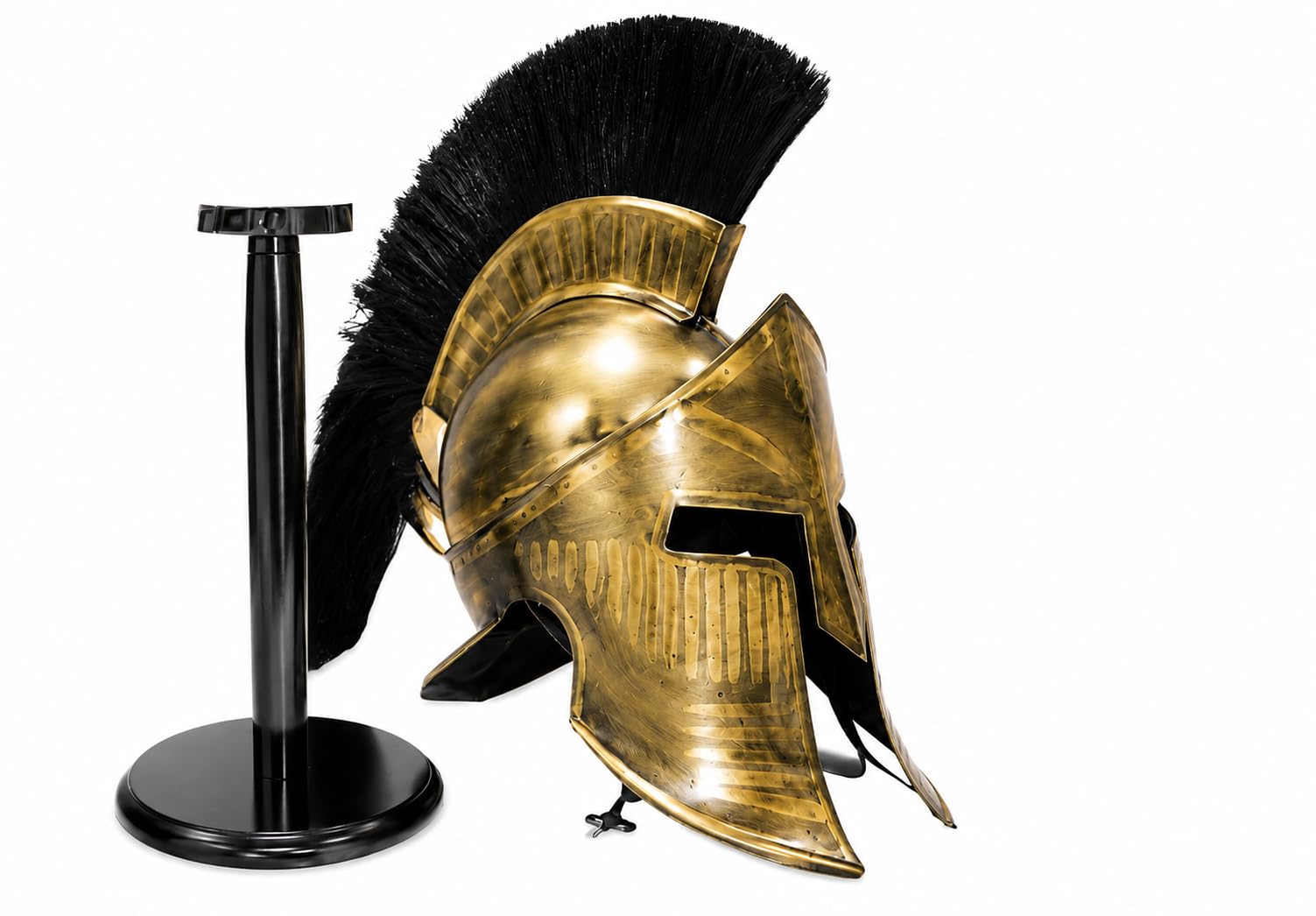THOR INSTRUMENTS Medieval Armour King Leonidas Greek 300 Spartan Helmet Black Plume W/Stand Rustic Vintage Home Decor Gifts