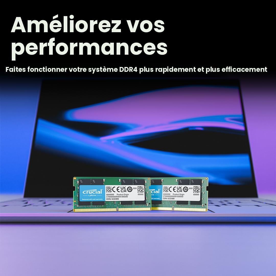 Barrette De RAM Crucial DDR4 SO-DIMM Pour Portable – 8Go Ou 16Go – 2400/2666/3200 MHz – Neuf