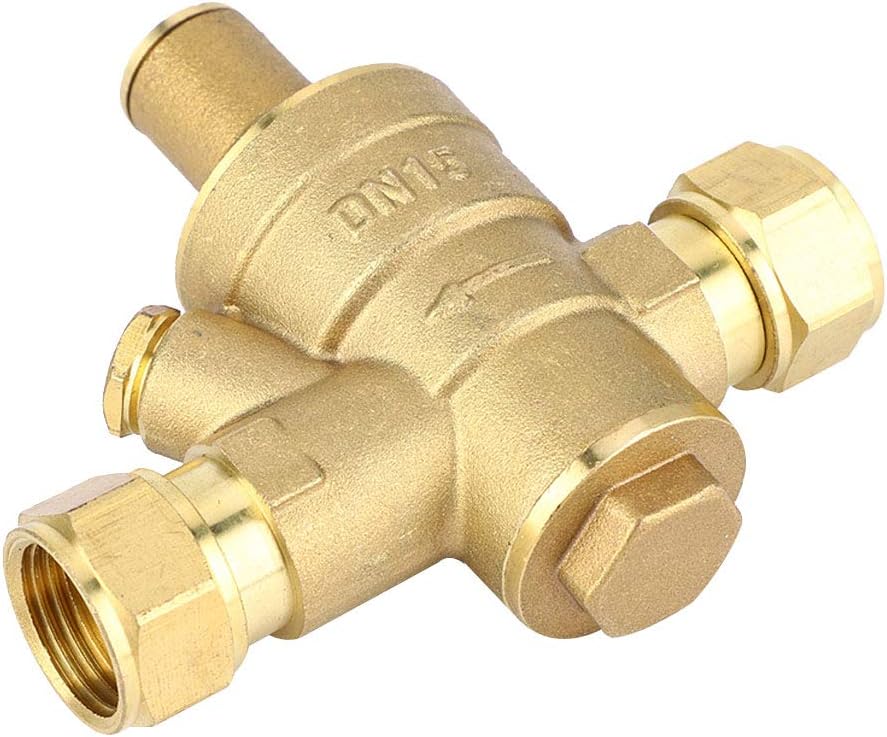 Water Pressure Reducing Valve, Brass DN15 1/2" Adjustable Water Pressure Reducing Regulator Valve PN1.6 for Water Purifier, Solar Energy, 1/2" Pressure Regulator Valve