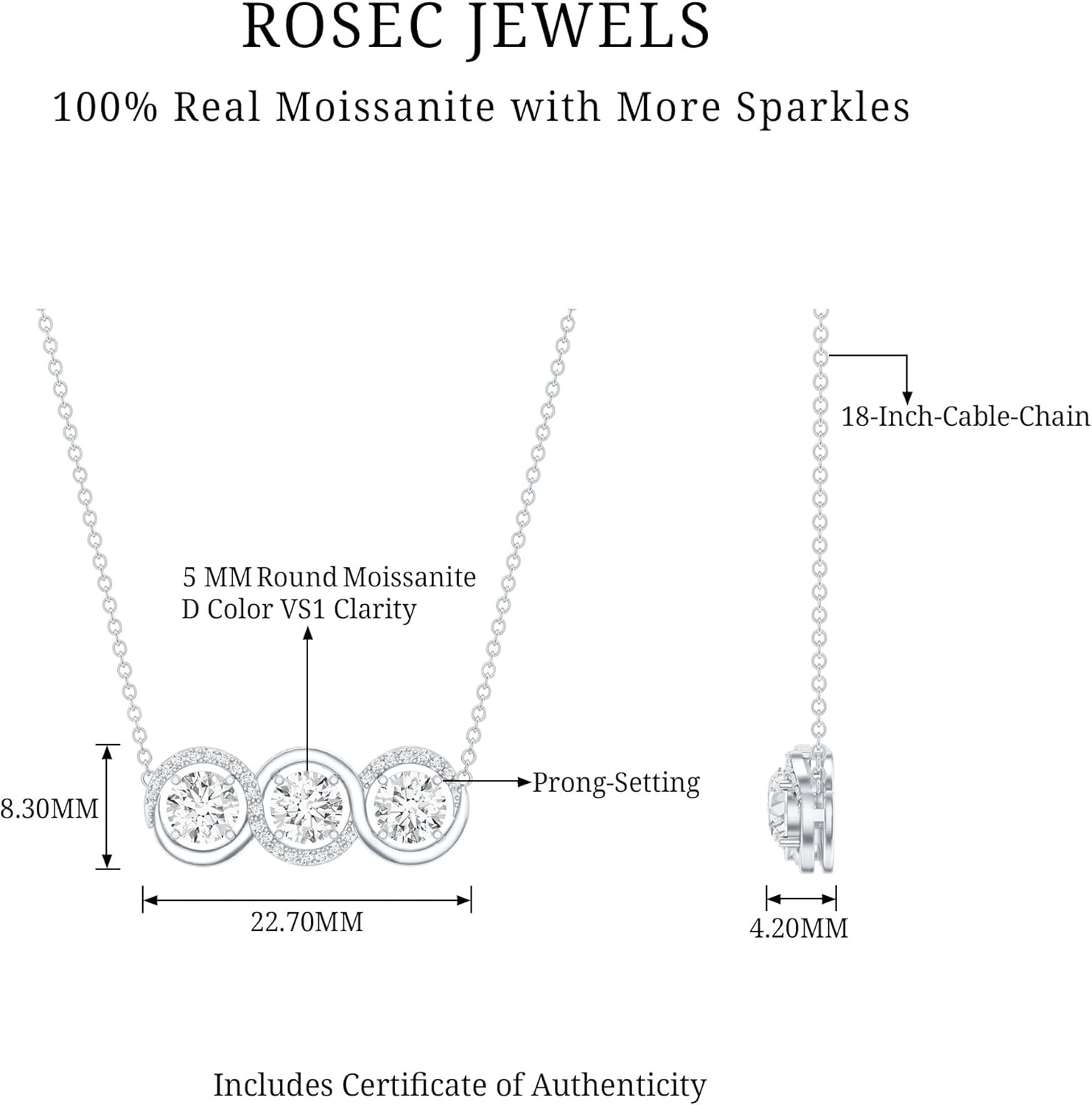 Certified Moissanite Pendant With Silver Chain, D-Vs1 Quality, Moissanite Promise Necklace - Gift For Special Occasions