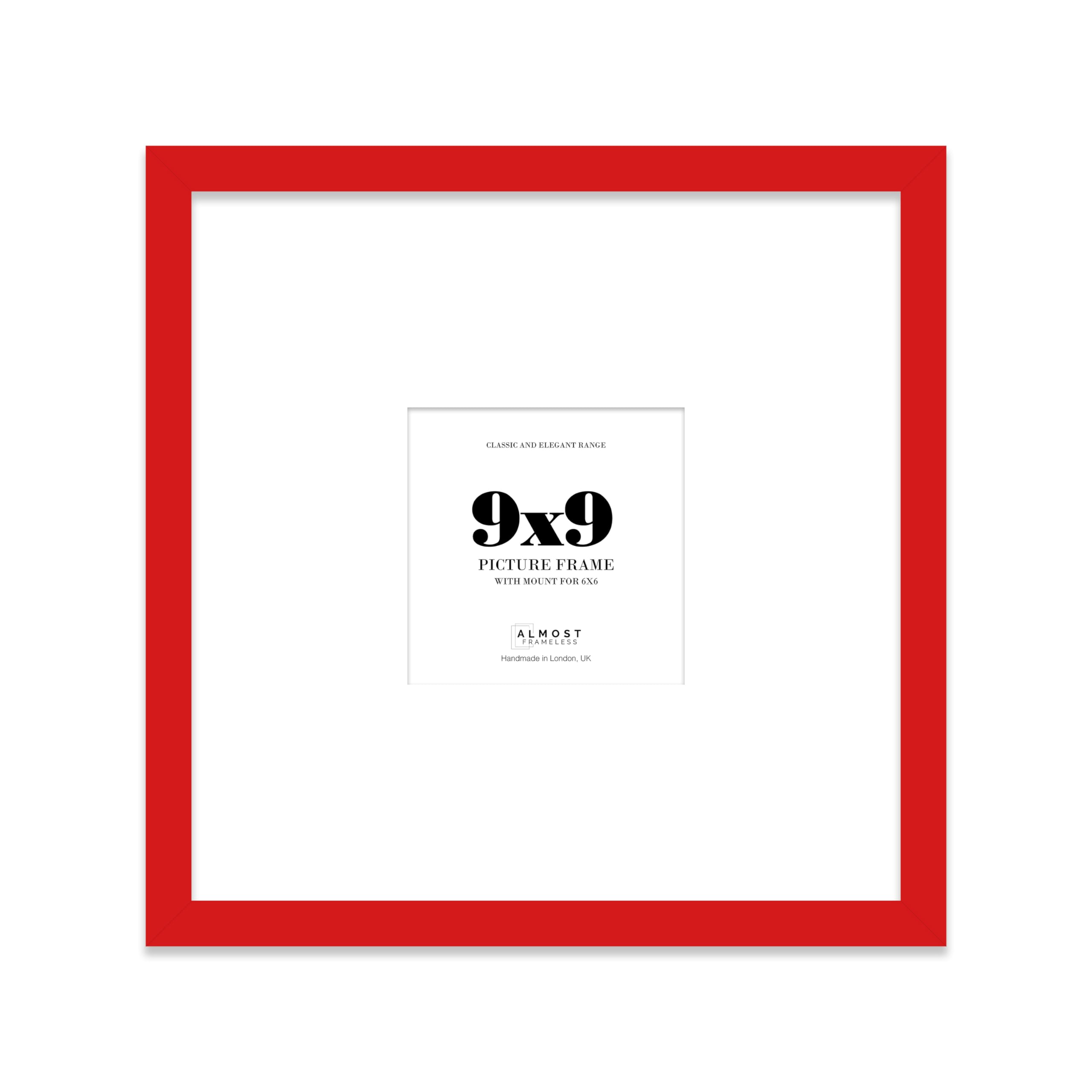Almost Frameless Red 9X9 Square Picture Frame, Display Pictures 6X6 With Mat Or 9X9 Without Mat, Wall Hanging & Free Standing Photo Frame, 1 Pack