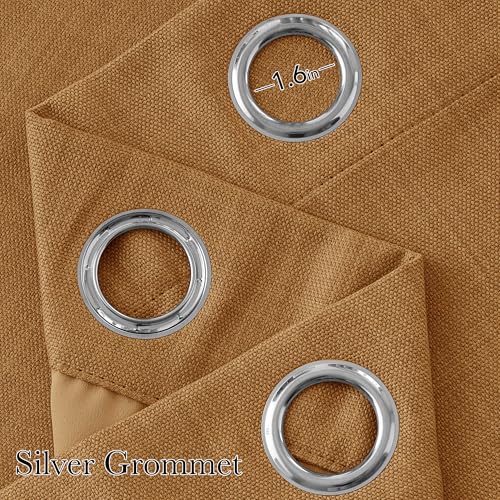 Image of NICETOWN Short Faux Linen Gold Brown Blackout Curtains 63 inches Long for Kitchen - Privacy Panels for Living Room Bedroom, Modern Farmhouse Style Easy Care Grommet Top, 2 Panels, W42 by L63