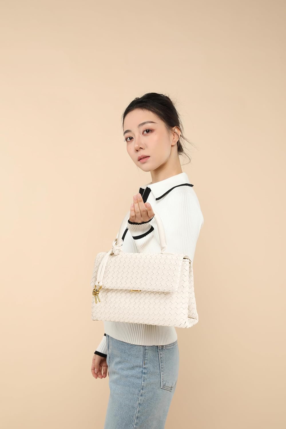 Woven Crossbody Bag for Women, Top Handle Satchel Purse Shoulder Handbag, Woven Handbag - Image 2