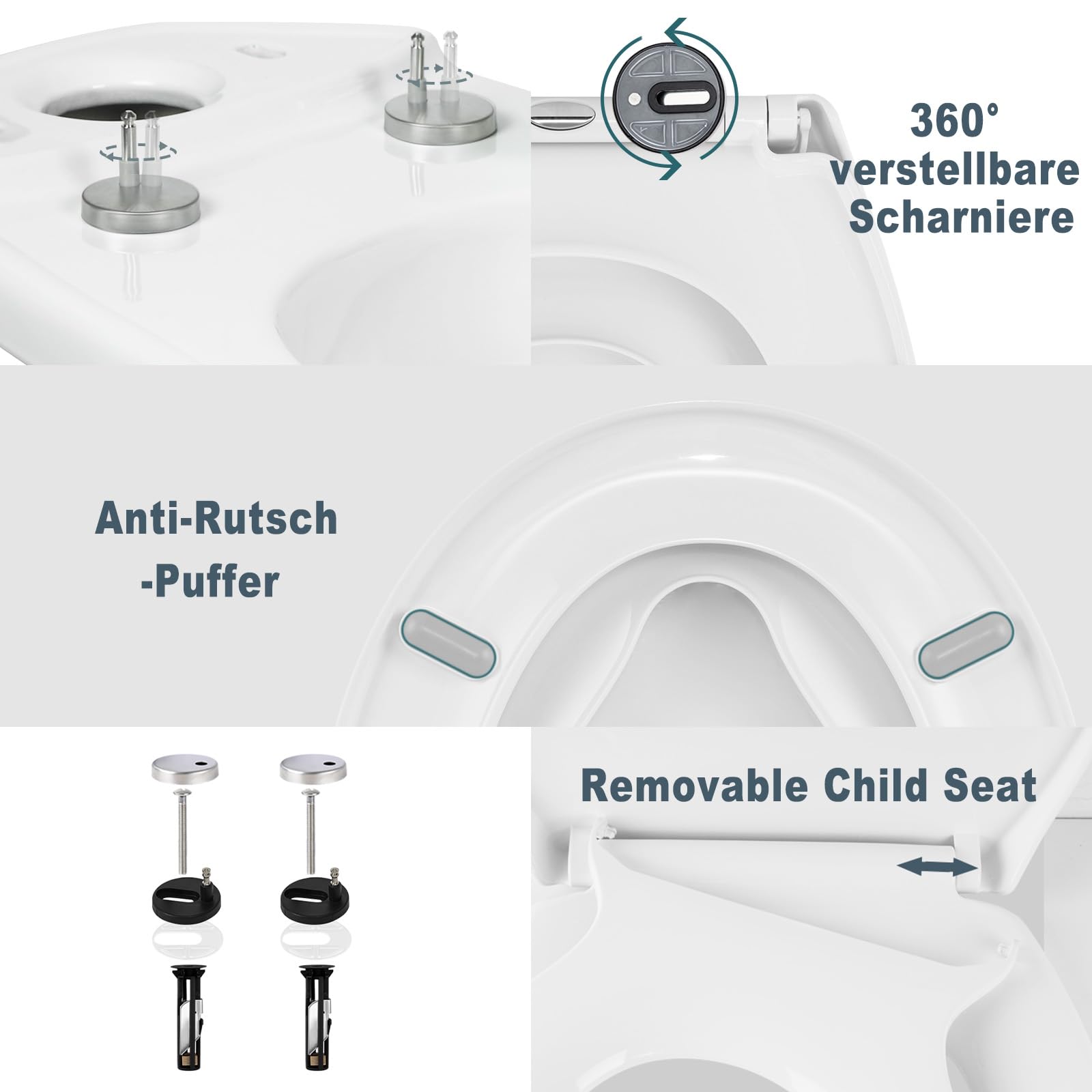 WOLTU Abattant WC Familial avec Siège de Toilette Enfant Détachable, Siège de Toilette à Fermeture Douce et à Dégagement Rapide, Abattant O, Montage Supérieur, Blanc