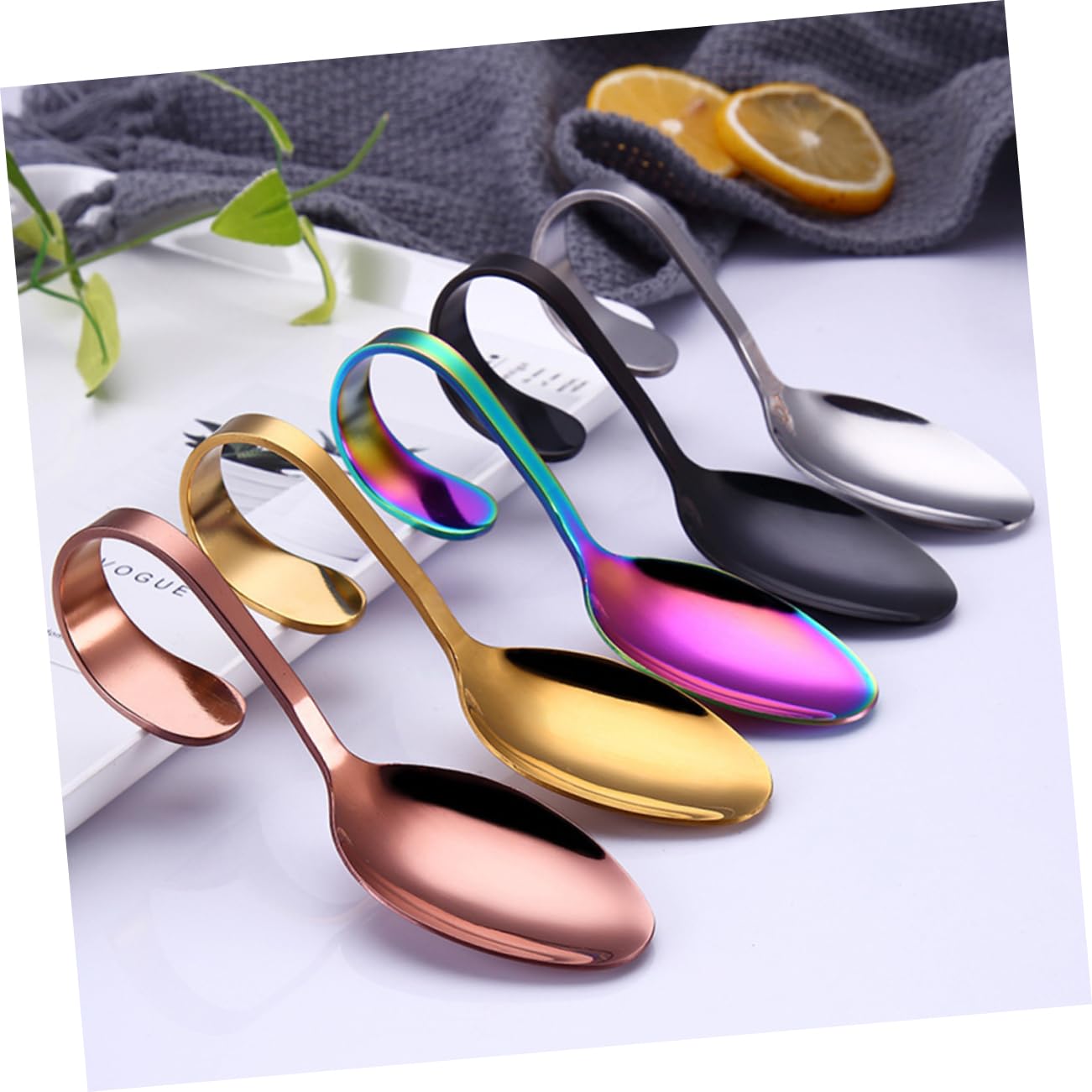 Cabilock Stainless Steel Curved Handle Spoon for Hotel Buffet Silver Tableware Small Soup Spoon