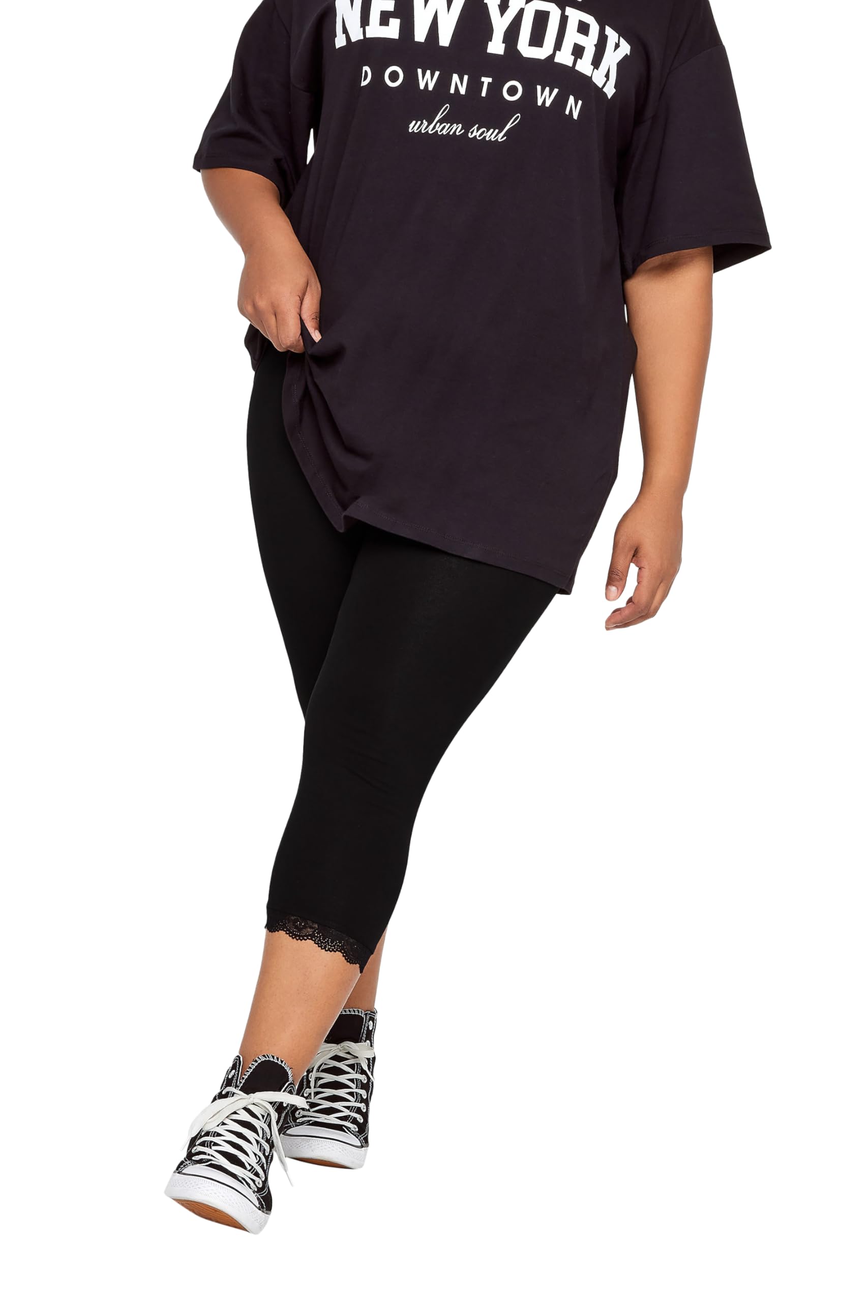 Yours Women's Black Lace Trim Crop Leggings In Size 28