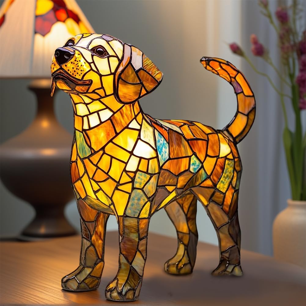 Introti Dog Lamp, Stained Resin Dog Series Art Night Light, Cute Pet Dogs Themed LED Table Lamps Animals Sculpture Ambient Nightlight for Bedroom and Living Room Decoration